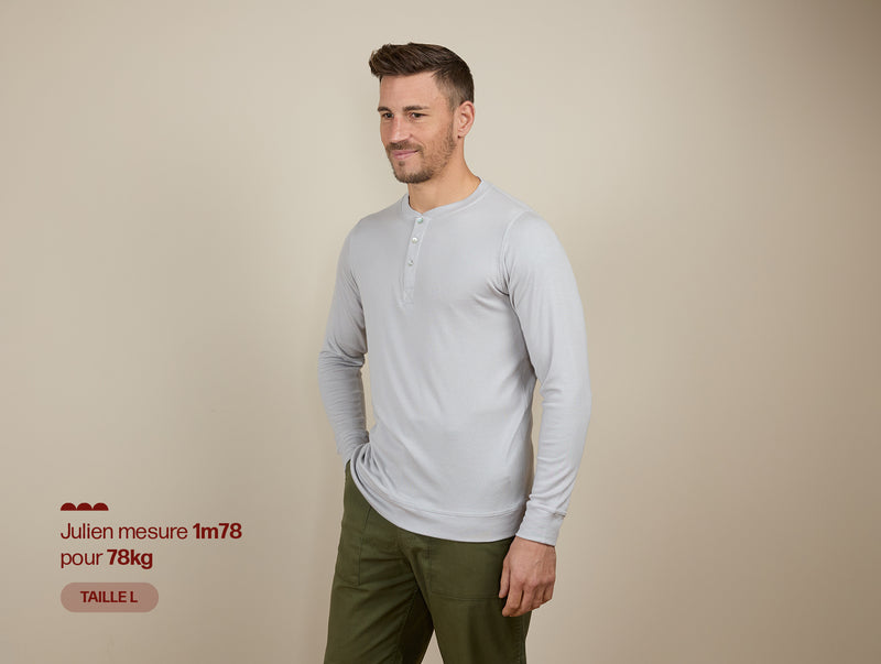 Pétrone Henley manches longues laine mérinos Tencel Gris Clair homme