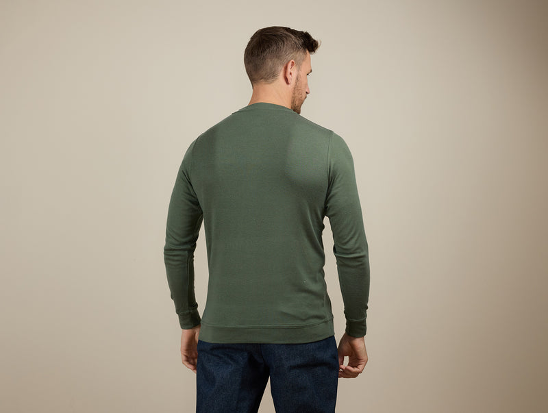 Pétrone Henley manches longues laine mérinos Tencel Vert Kaki homme
