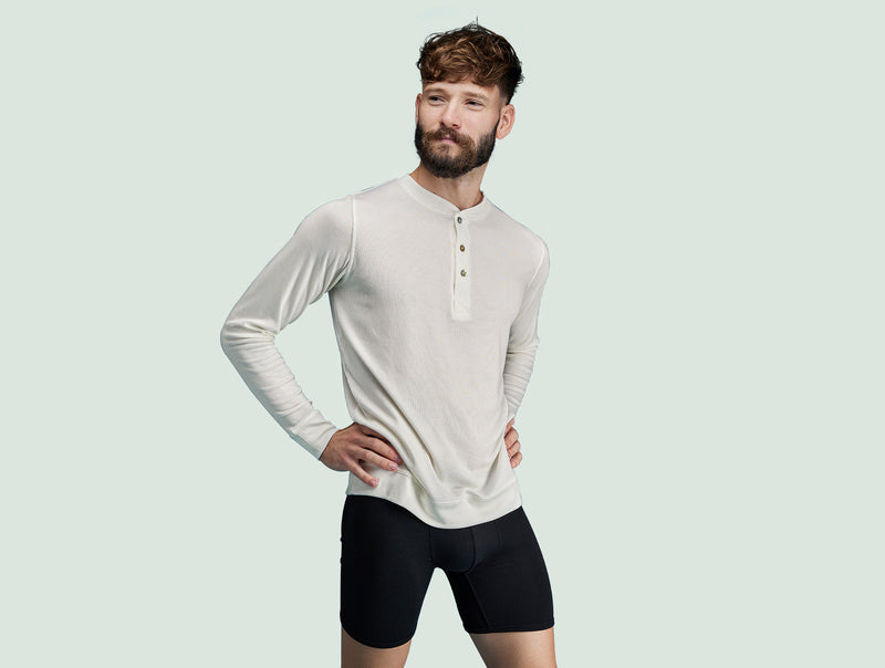 Pétrone Henley manches longues laine mérinos Tencel blanc crème homme