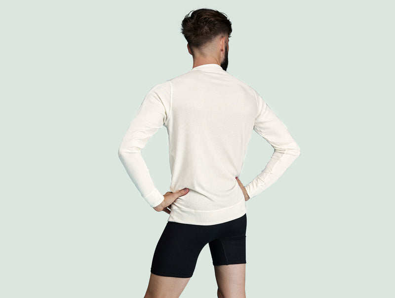 Pétrone Henley manches longues laine mérinos Tencel blanc crème homme