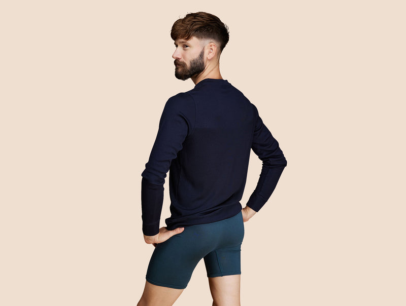 Pétrone Henley manches longues laine mérinos Tencel bleu marine homme