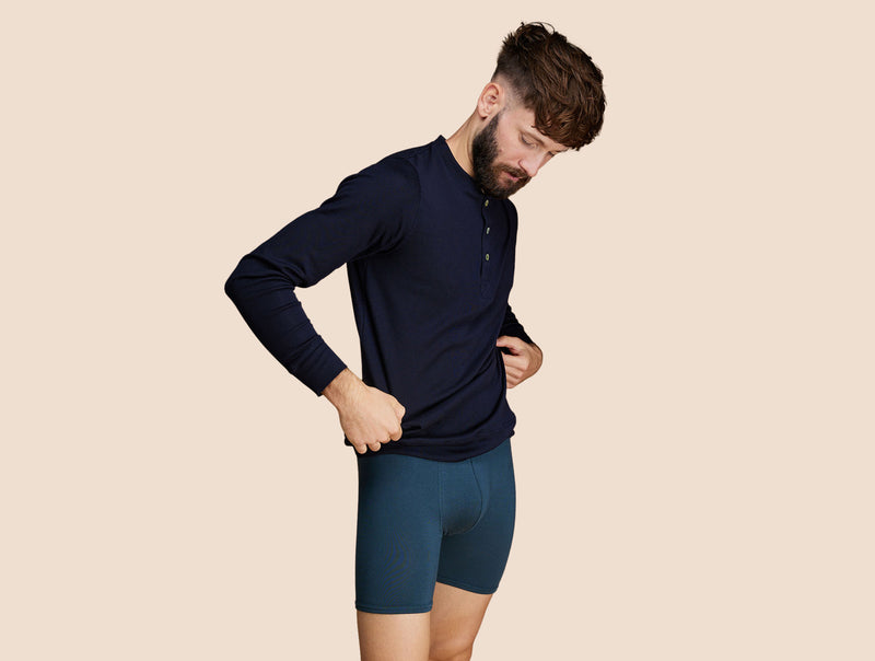 Pétrone Henley manches longues laine mérinos Tencel bleu marine homme