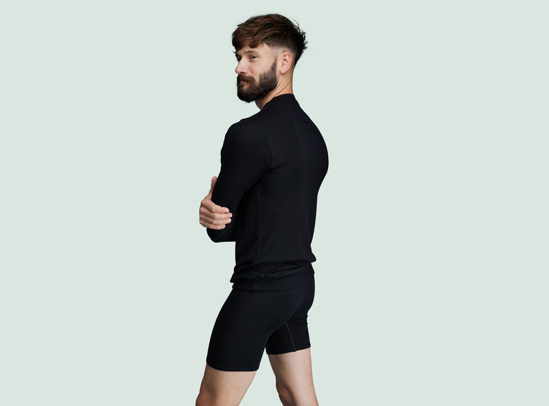 Pétrone Henley manches longues laine mérinos Tencel noir homme