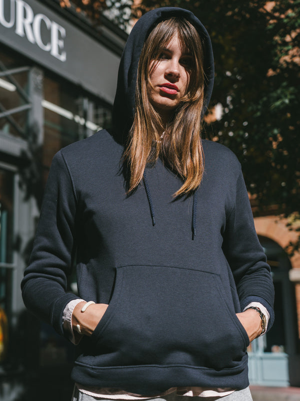 Pétrone sweat capuche hoodie homme Tencel coton bio bleu marine femme