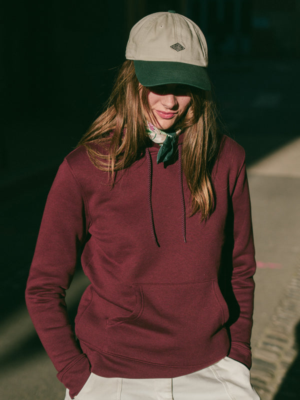 Pétrone sweat capuche hoodie homme Tencel coton bio bordeaux foncé femme