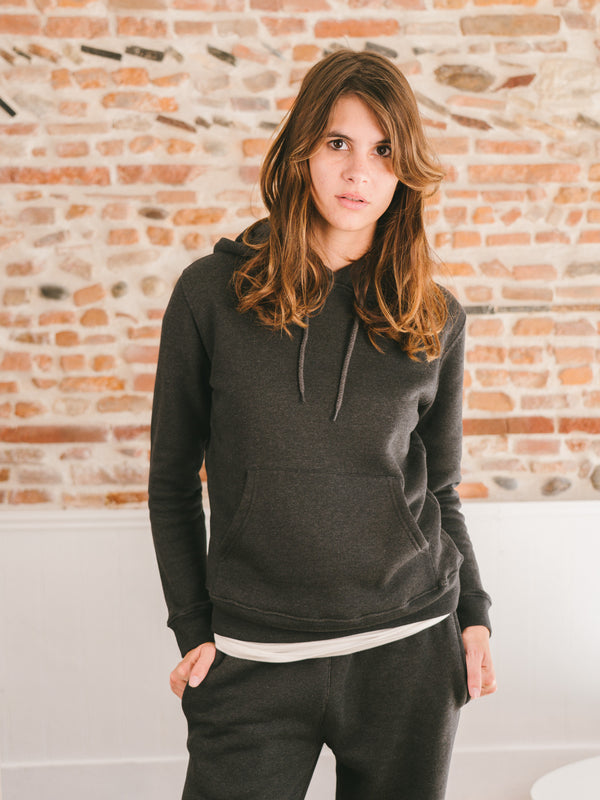 Pétrone sweat capuche hoodie homme Tencel coton bio gris anthracite chiné femme