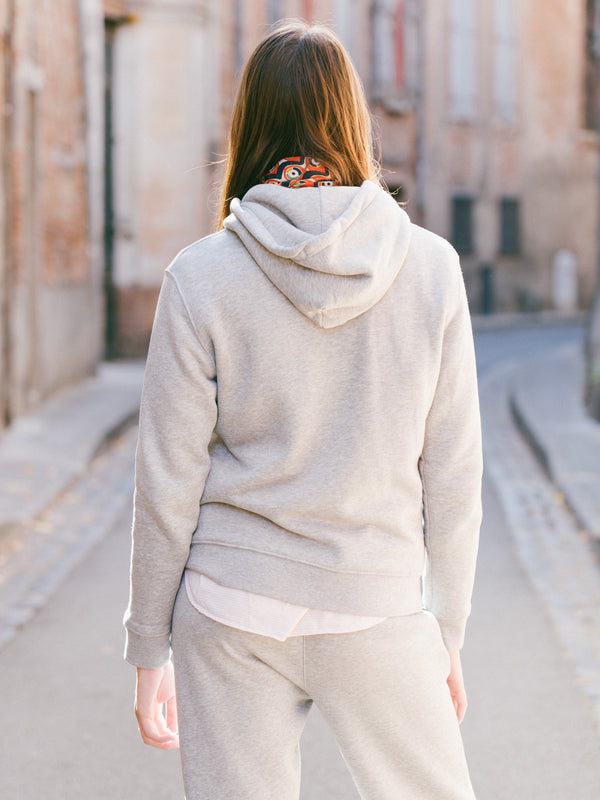 Pétrone sweat capuche hoodie homme Tencel coton bio gris chiné clair femme