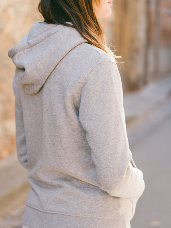 Pétrone sweat capuche hoodie homme Tencel coton bio gris chiné clair femme