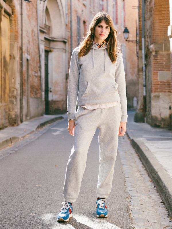 Pétrone sweat capuche hoodie homme Tencel coton bio gris chiné clair femme