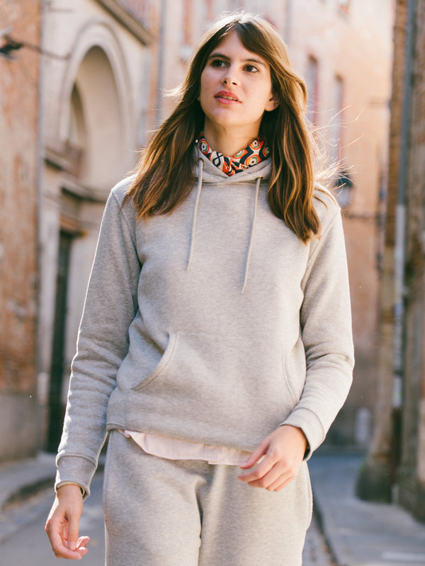 Pétrone sweat capuche hoodie homme Tencel coton bio gris chiné clair femme
