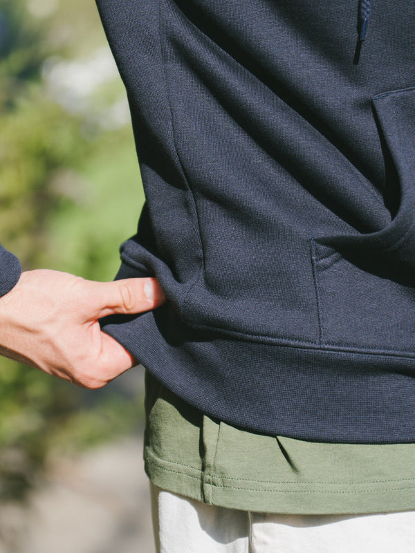 Pétrone sweat capuche hoodie homme Tencel coton bio bleu marine homme