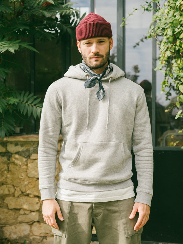 Pétrone sweat capuche hoodie homme Tencel coton bio gris chiné clair homme