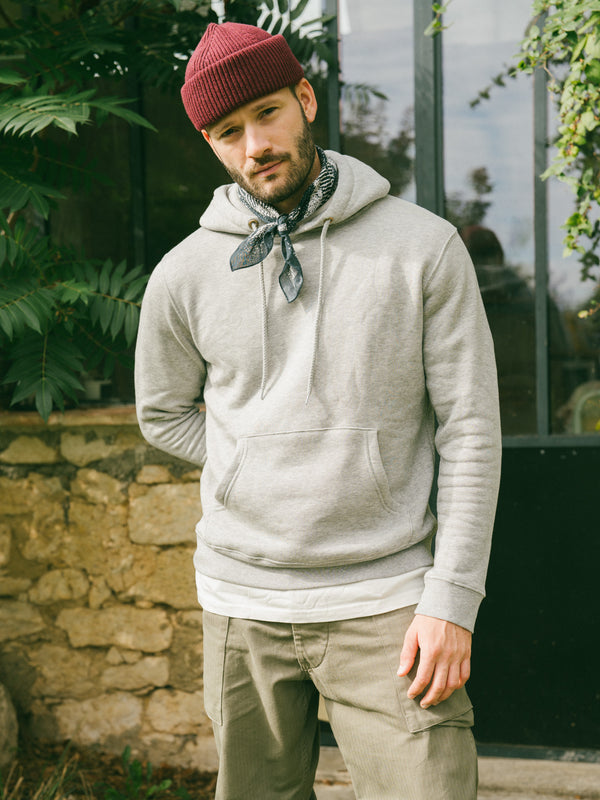 Pétrone sweat capuche hoodie homme Tencel coton bio gris chiné clair homme