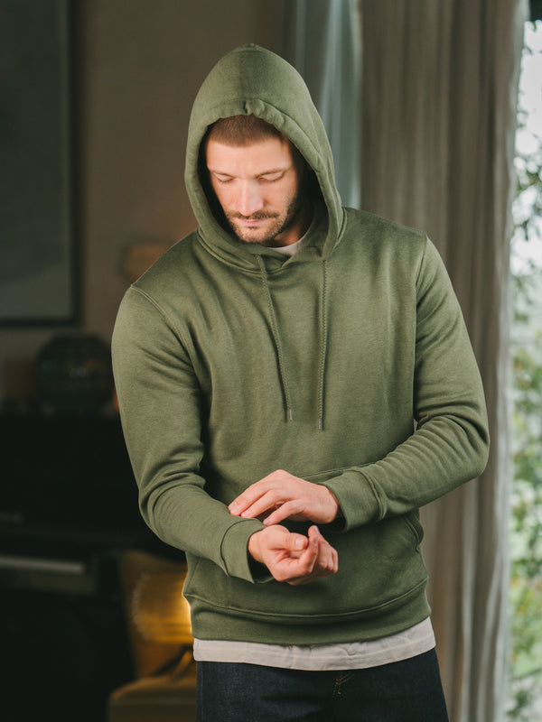 Pétrone sweat capuche hoodie homme Tencel coton bio vert kaki homme
