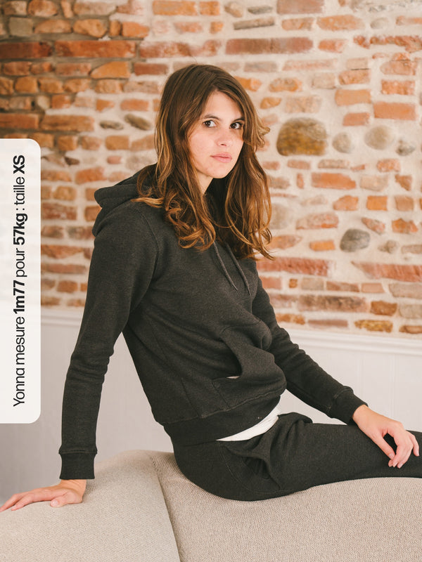 Pétrone sweat capuche hoodie homme Tencel coton bio gris anthracite chiné femme