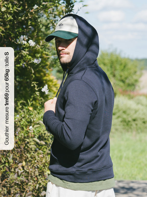 Pétrone sweat capuche hoodie homme Tencel coton bio bleu marine homme