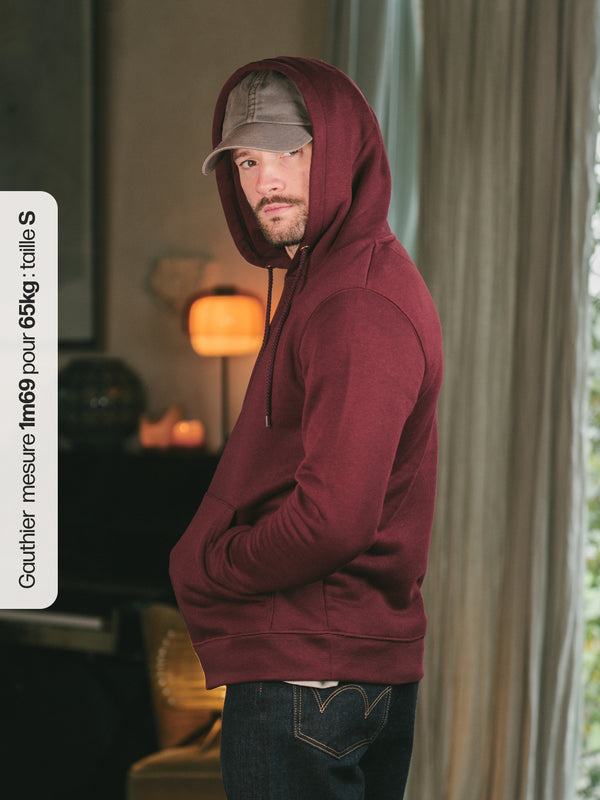Pétrone sweat capuche hoodie homme Tencel coton bio bordeaux foncé homme