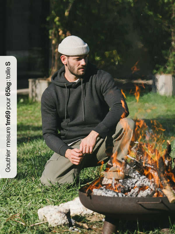 Pétrone sweat capuche hoodie homme Tencel coton bio gris anthracite chiné homme