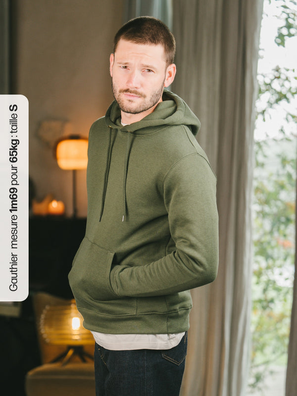 Pétrone sweat capuche hoodie homme Tencel coton bio vert kaki homme
