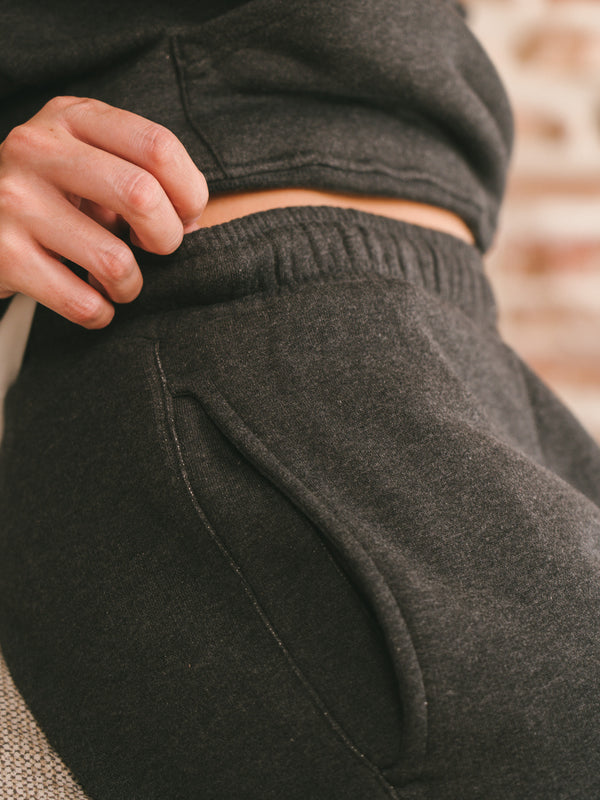 Pétrone pantalon jogging molleton homme Tencel coton bio gris anthracite chiné femme