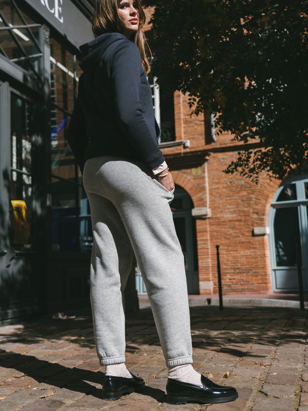 Pétrone pantalon jogging molleton homme Tencel coton bio gris chiné clair femme