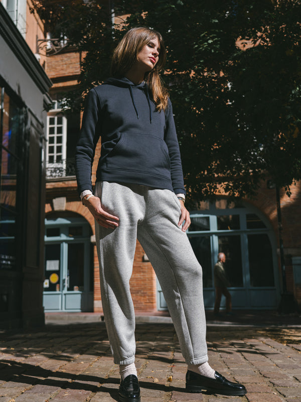 Pétrone pantalon jogging molleton homme Tencel coton bio gris chiné clair femme