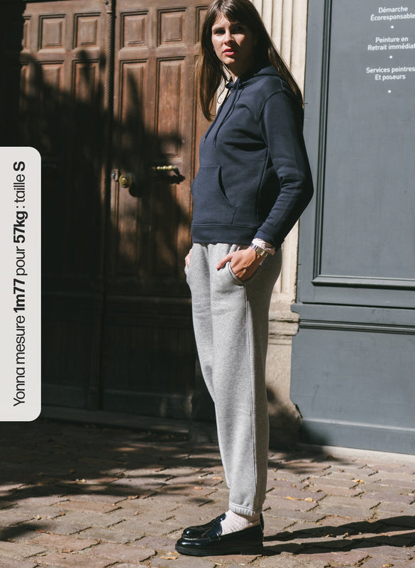 Pétrone pantalon jogging molleton homme Tencel coton bio gris chiné clair femme