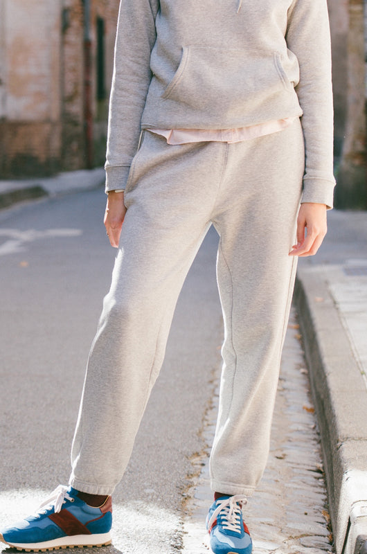 Pétrone pantalon jogging molleton femme Tencel coton bio gris clair chiné