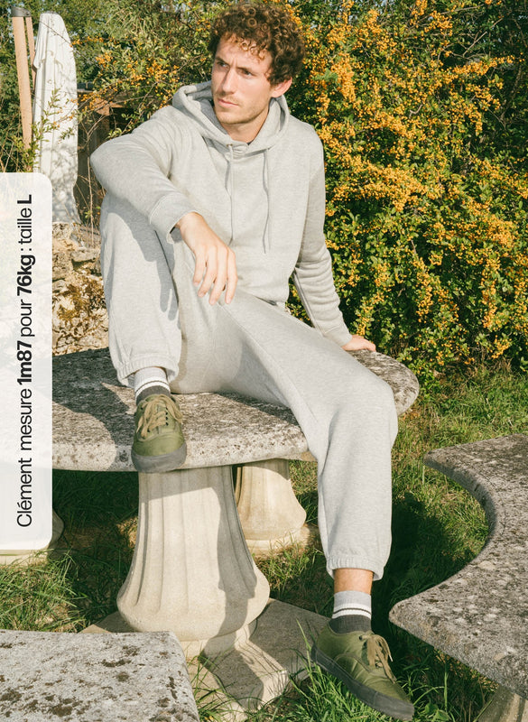 Pétrone pantalon jogging molleton homme Tencel coton bio gris chiné clair homme