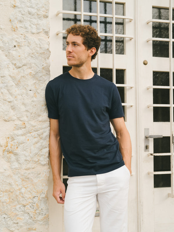 Pétrone T-shirt manches courtes coton pima micromodal bleu marine homme