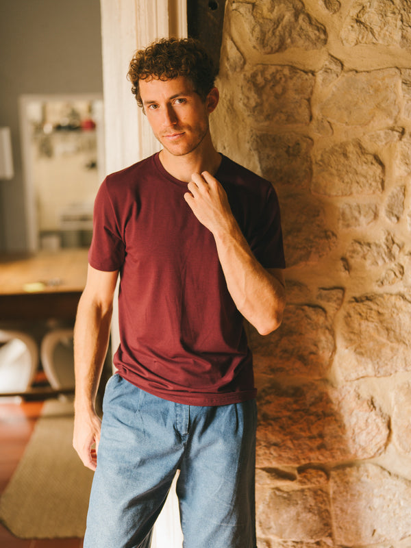 Pétrone T-shirt manches courtes coton pima micromodal bordeaux foncé homme