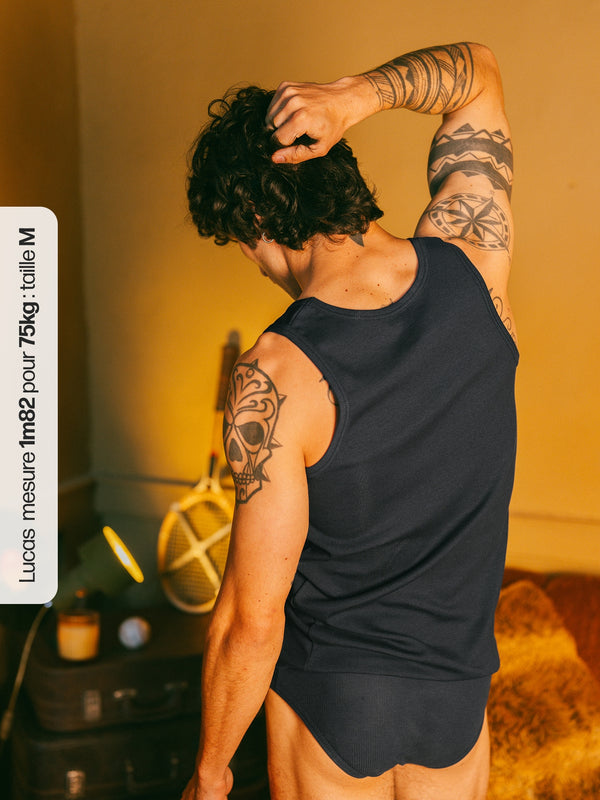 Pétrone marcel côtelé homme confortable coton biologique tencel lyocell bleu marine