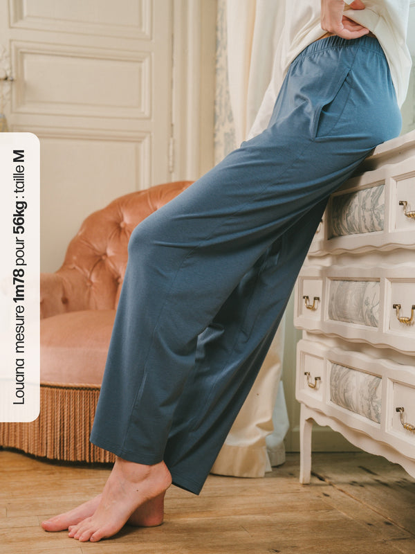 Pétrone pantalon de pyjama coton biologique tencel lyocell bleu céruléen femme