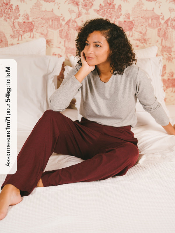 Pétrone pantalon de pyjama coton biologique tencel lyocell bordeaux foncé femme
