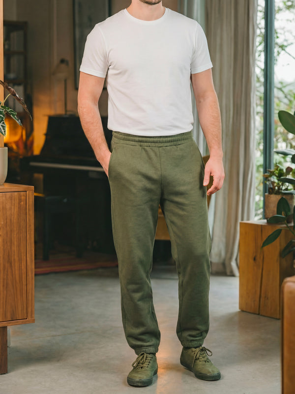 Pétrone pantalon jogging molleton homme Tencel coton bio vert kaki homme