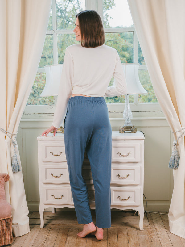 Pétrone pantalon de pyjama coton biologique tencel lyocell bleu céruléen femme