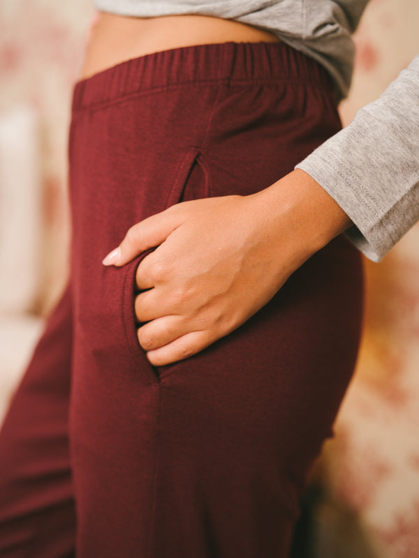 Pétrone pantalon de pyjama coton biologique tencel lyocell bordeaux foncé femme