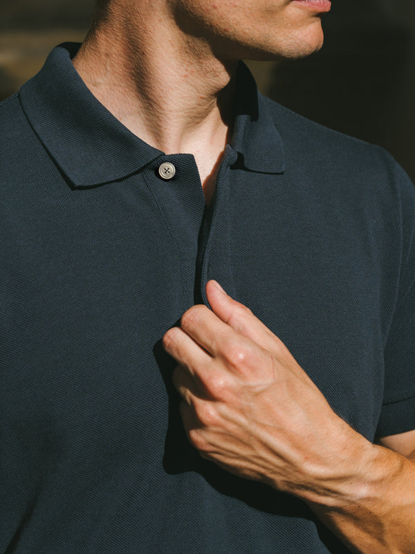 Pétrone Polo manches courtes Tencel coton bio bleu marine homme
