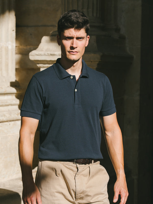 Pétrone Polo manches courtes Tencel coton bio bleu marine homme