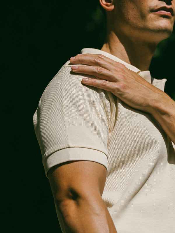 Pétrone Polo manches courtes Tencel coton bio écru homme