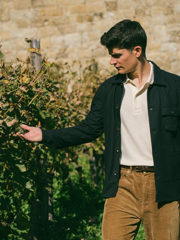 Pétrone Polo manches longues Tencel coton bio écru homme