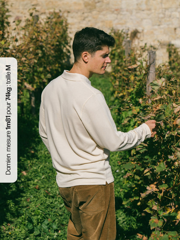Pétrone Polo manches longues Tencel coton bio écru homme