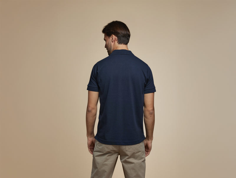 Pétrone Polo manches courtes Tencel coton bio bleu marine homme