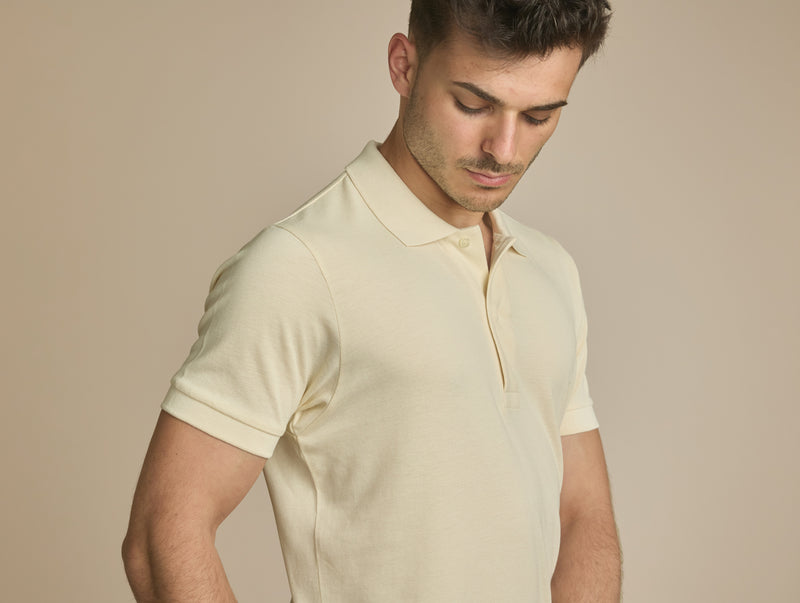 Pétrone Polo manches courtes Tencel coton bio écru homme