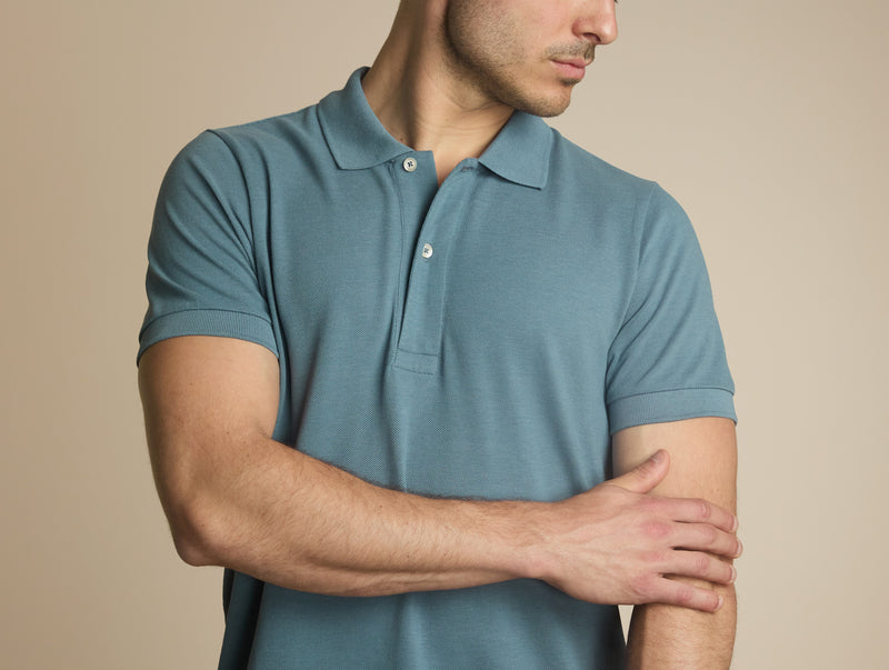 Pétrone Polo manches courtes Tencel coton bio bleu gris homme
