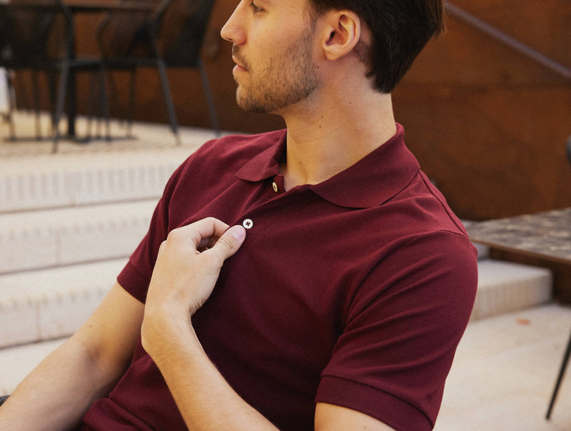 Pétrone Polo manches courtes Tencel coton bio bordeaux homme