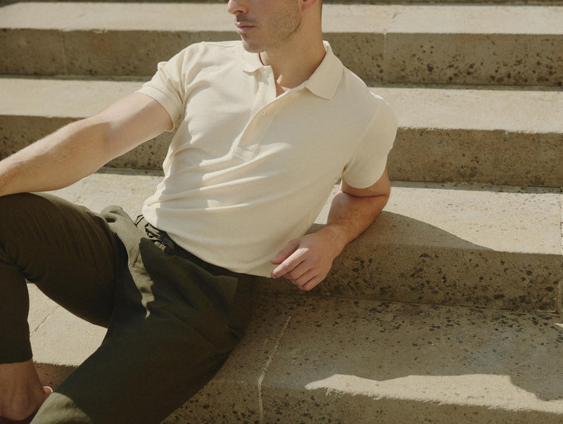 Pétrone Polo manches courtes Tencel coton bio écru homme