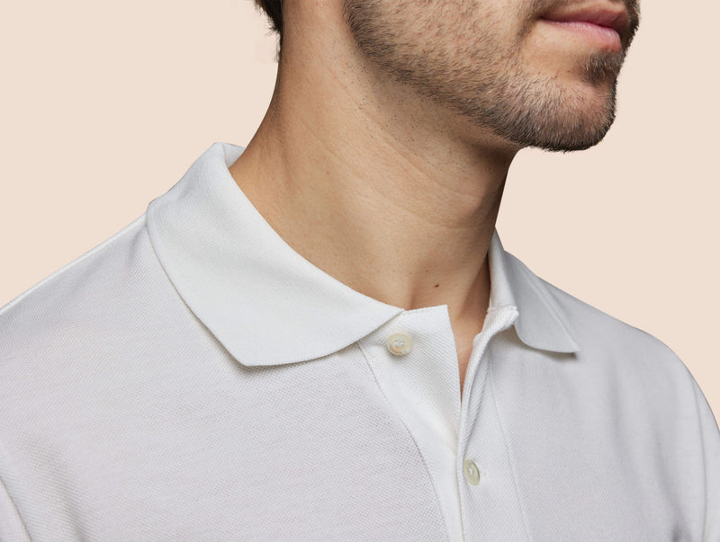 Pétrone Polo manches courtes Tencel coton bio blanc crème homme