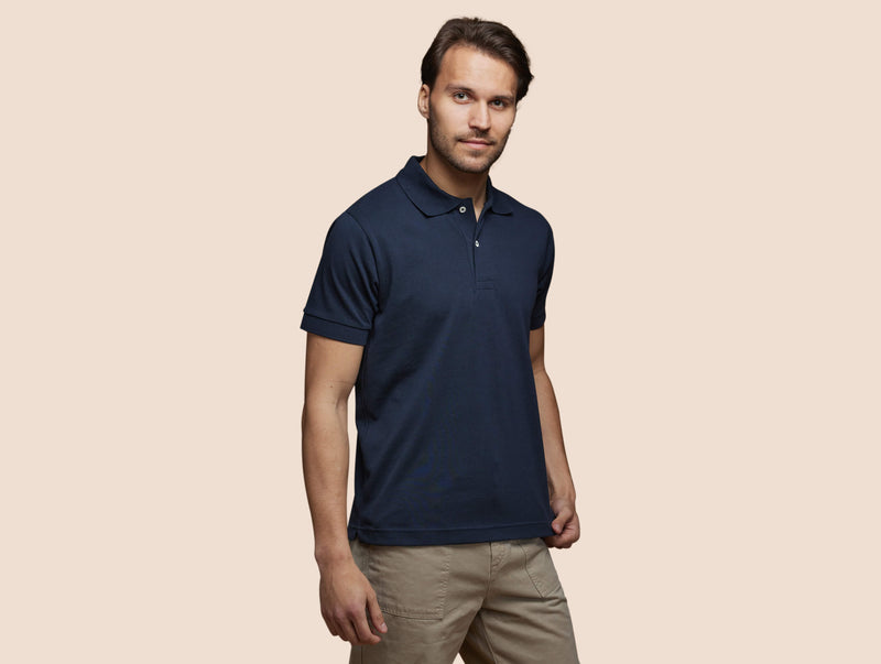 Pétrone Polo manches courtes Tencel coton bio bleu marine homme