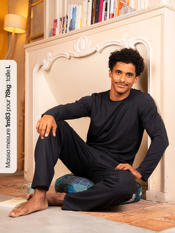 Pétrone pantalon de pyjama coton biologique tencel lyocell bleu marine homme